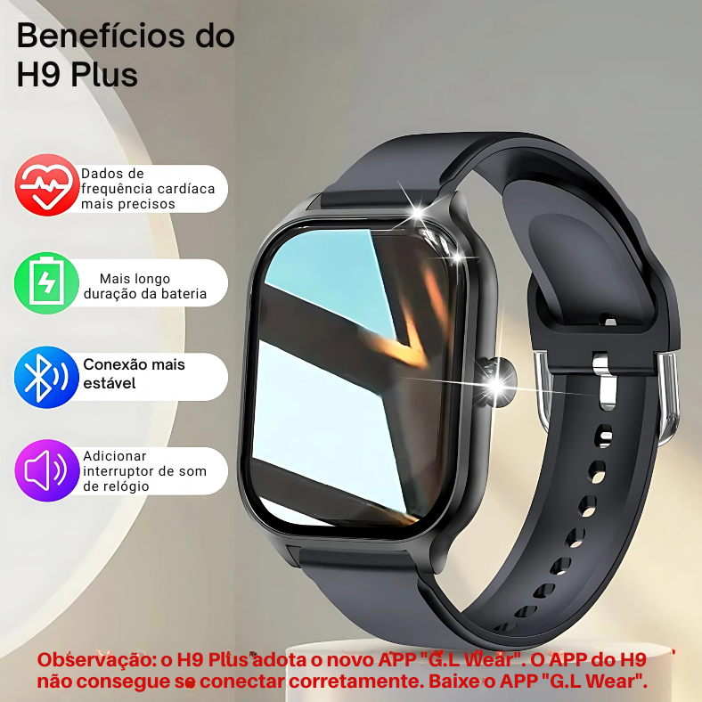 Novo relógio inteligente H9 com tela HD de 2,01 polegadas
