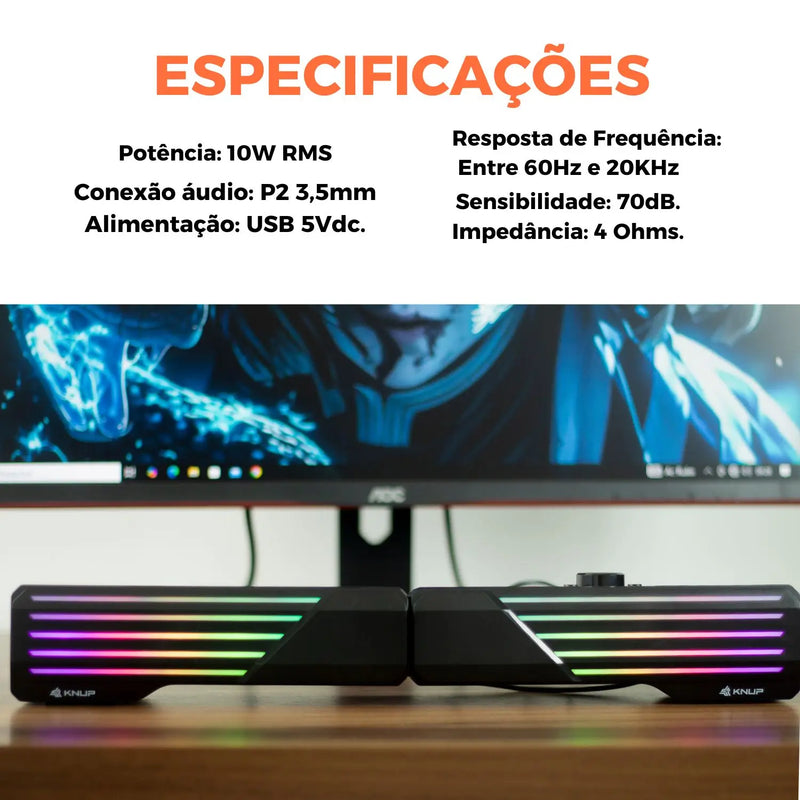 Caixa Som Gamer Caixinha Pc Computador Tv Potente Led Rgb P2