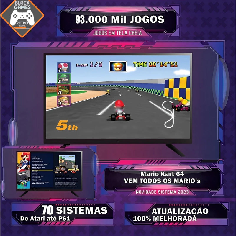 Vídeo Game Retro 2024 130.000 Mil Jogos Clássicos 128gb Com 2 Controles Sem Fio