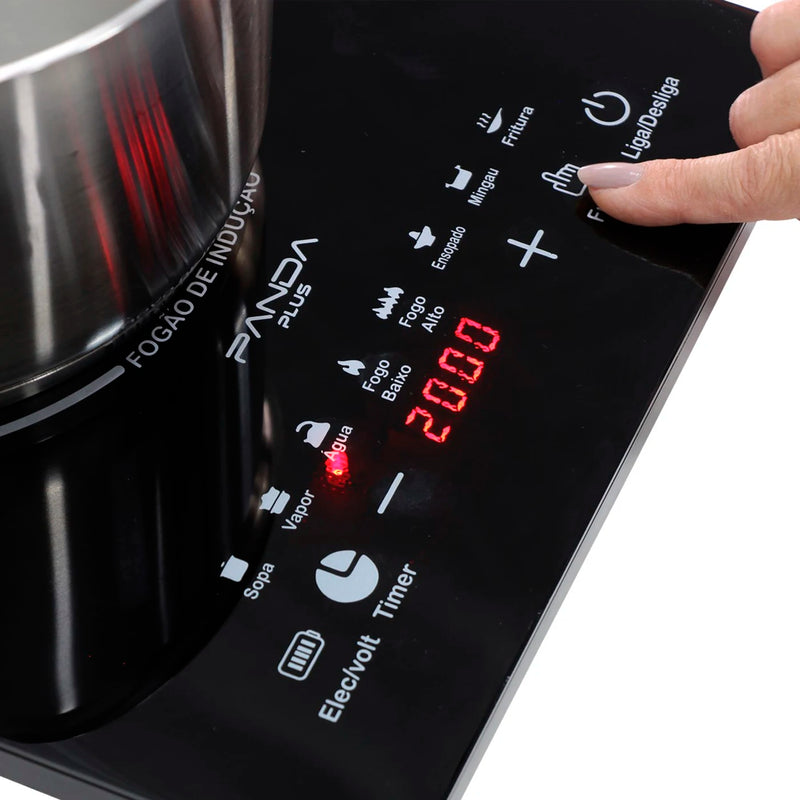 Cooktop de Indução Preto Bivolt, Portátil e Compacto, com Controle de Temperatura