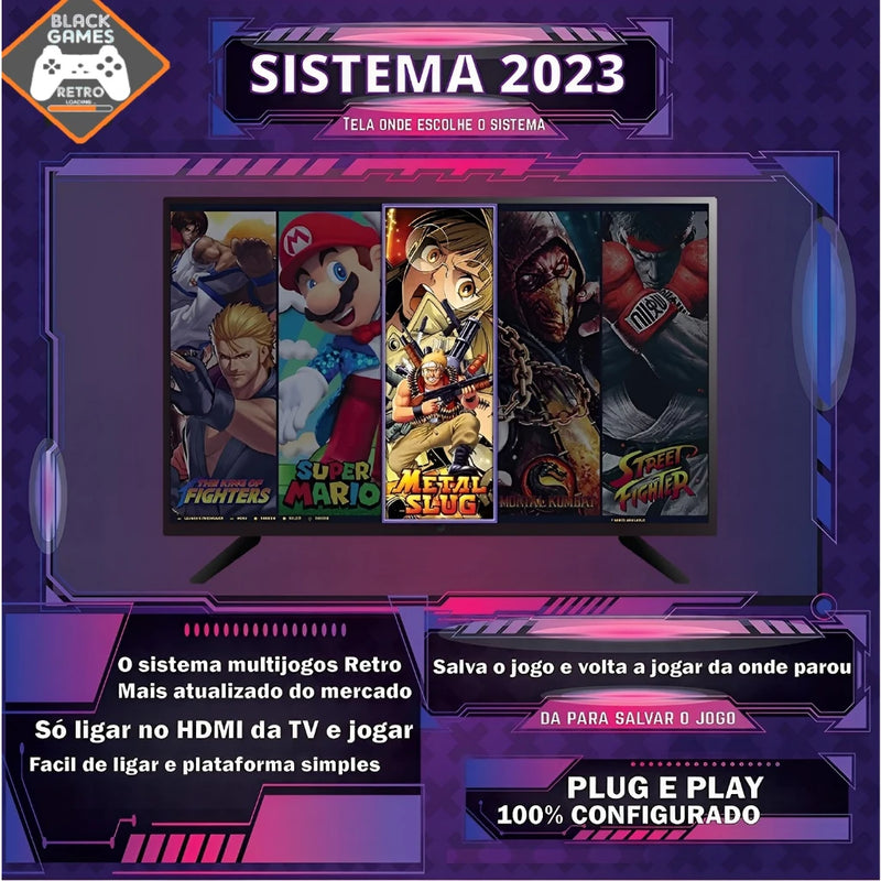 Vídeo Game Retro 2024 130.000 Mil Jogos Clássicos 128gb Com 2 Controles Sem Fio