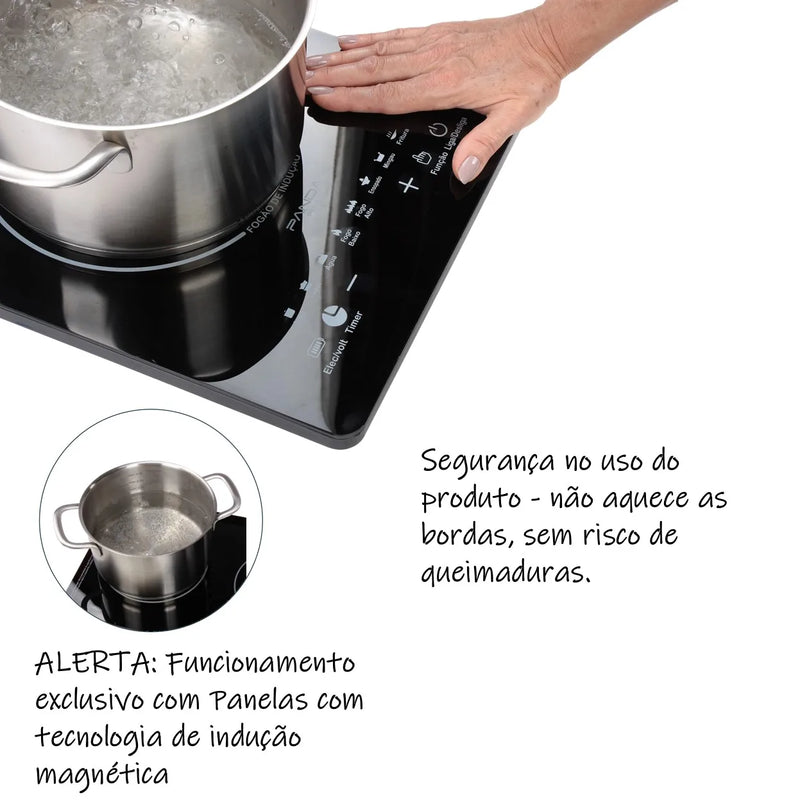 Cooktop de Indução Preto Bivolt, Portátil e Compacto, com Controle de Temperatura