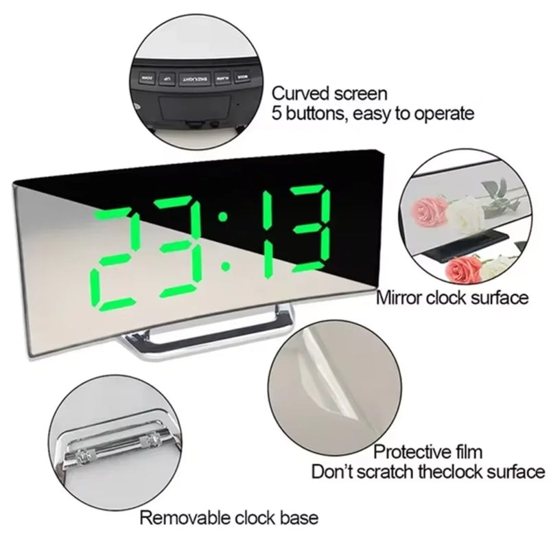 Despertador digital LED com tela curva