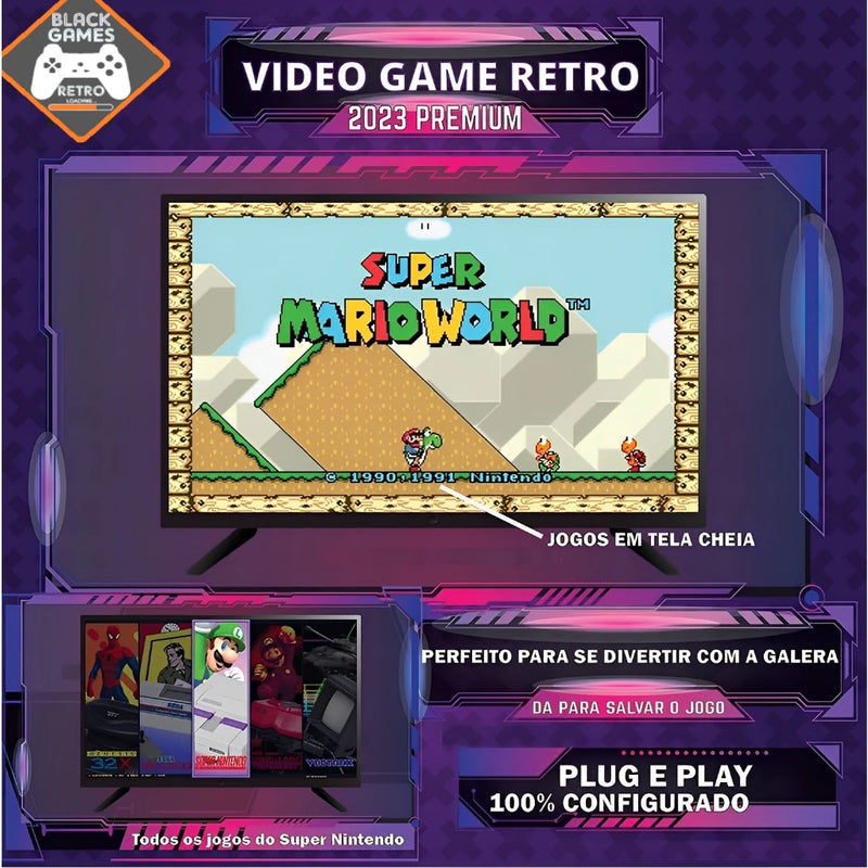 Vídeo Game Retro 2024 130.000 Mil Jogos Clássicos 128gb Com 2 Controles Sem Fio