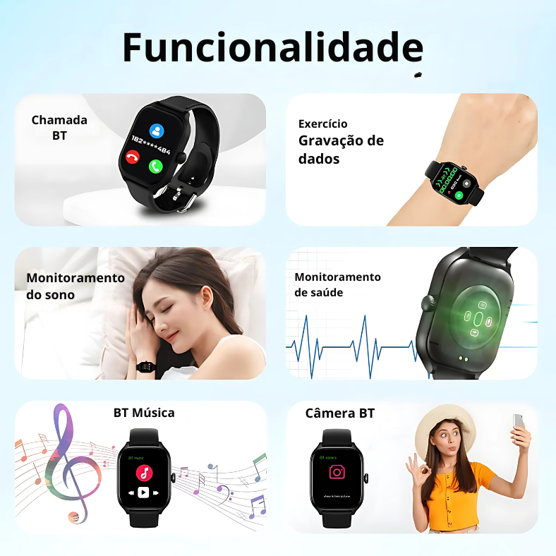 Novo relógio inteligente H9 com tela HD de 2,01 polegadas
