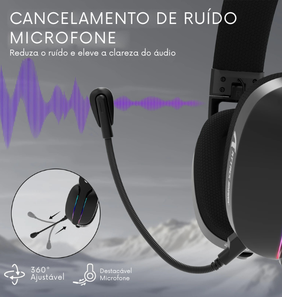 Headset Gamer ATTACK SHARK L90 Flexível, Destacável com Cancelamento de Ruído, RGB