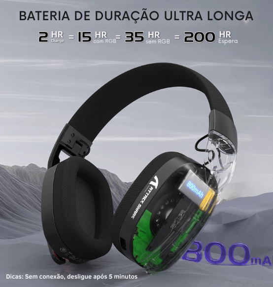 Headset Gamer ATTACK SHARK L90 Flexível, Destacável com Cancelamento de Ruído, RGB