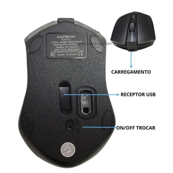 Mouse Sem Fio Recarregável KA-612 3200Dpi