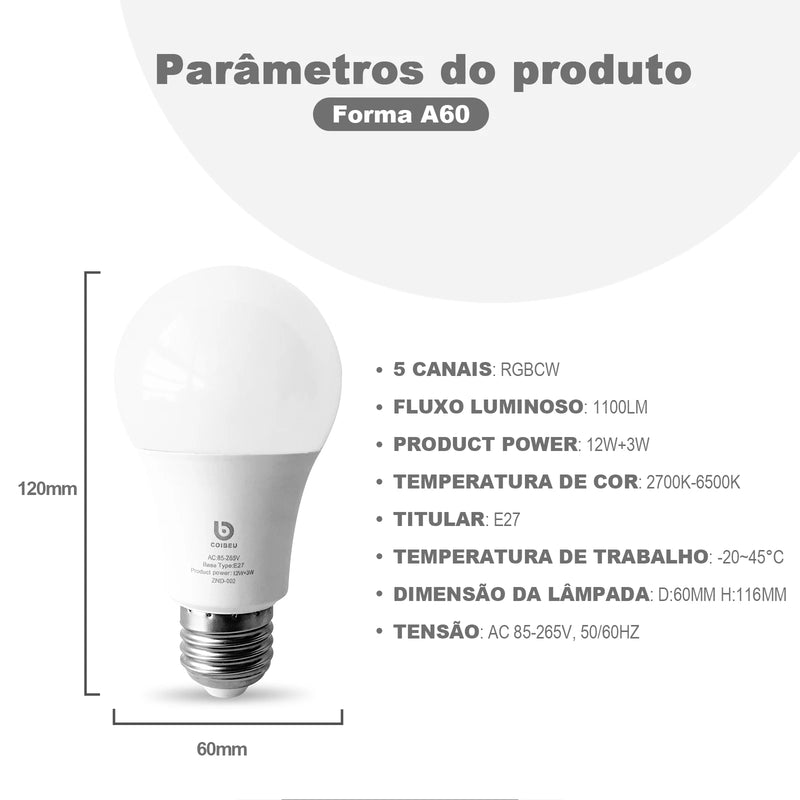 lâmpada inteligente casa inteligente com controle de cor