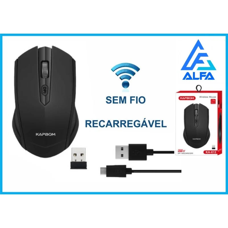 Mouse Sem Fio Recarregável KA-612 3200Dpi
