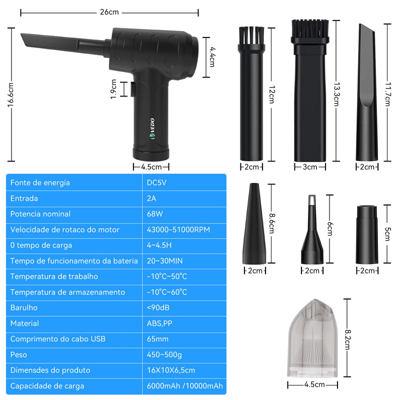 Aspirador De Pó sem fio portátil recarregável 2 em 1 55000 RPM