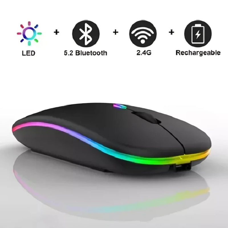 Mouse Sem Fio Wireless Recarregavel 2,4 Ghz com Led RGB