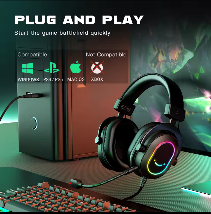 Fifine Fone de Ouvido RGB Dinâmico para Jogos.