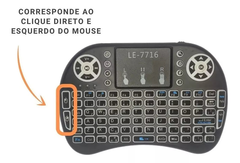 Mini Teclado Controle S/ Fio Touch Led Pc/note/gamer/tvsmart