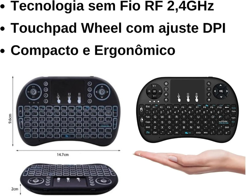 Mini Teclado Controle S/ Fio Touch Led Pc/note/gamer/tvsmart