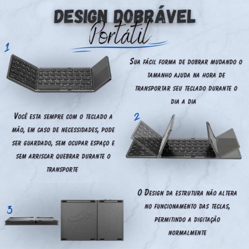 Mini Teclado Touch Dobrável Bluetooth Para Celular