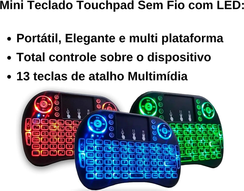 Mini Teclado Controle S/ Fio Touch Led Pc/note/gamer/tvsmart