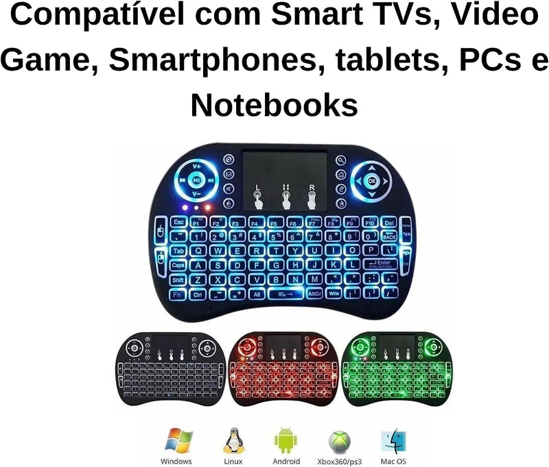Mini Teclado Controle S/ Fio Touch Led Pc/note/gamer/tvsmart