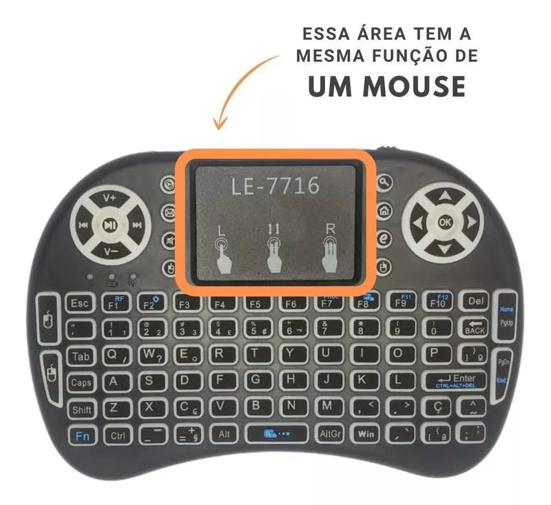 Mini Teclado Controle S/ Fio Touch Led Pc/note/gamer/tvsmart