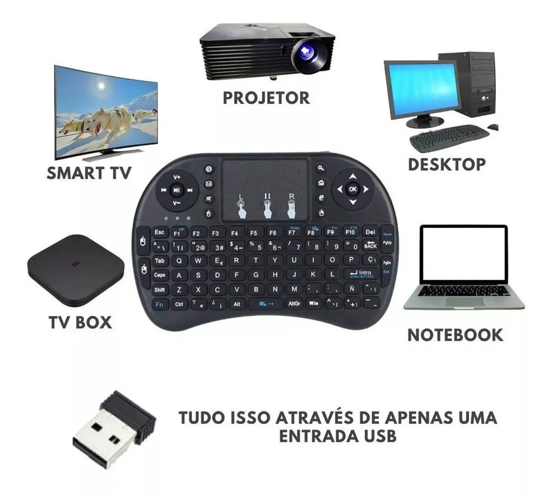 Mini Teclado Controle S/ Fio Touch Led Pc/note/gamer/tvsmart